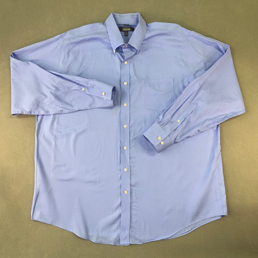 Kenneth Cole Reaction Mens XXL Blue Non-Iron Button Up Shirt Regular Fit 18-18.5